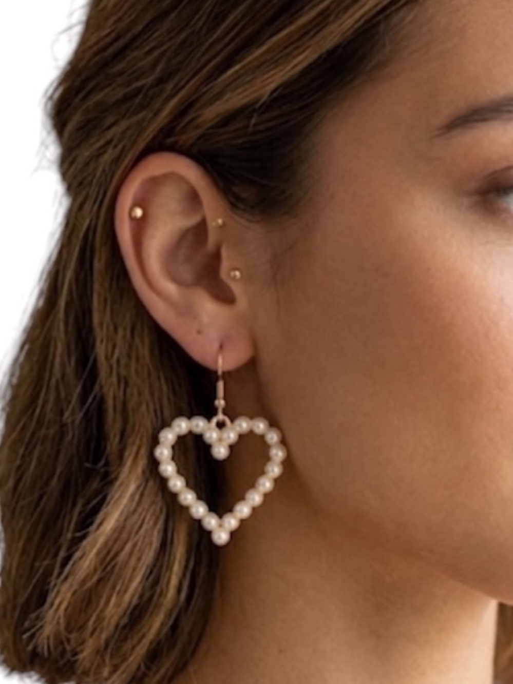 Faux Pearl Heart Drop Earrings Gold Tone Romantic Statement Dangle NWT